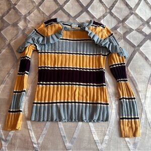 Habitual Blue and Yellow Ruffle Sweater